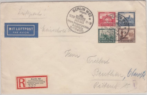 DR - IPOSTA 1930 Herzstück Luftpost Einschreibebrief SST Berlin 13.9.30