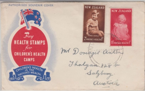 Neuseeland - 1 1/2+2 P Health stamps 1952 Schmukkuvert FDC EST Invercargill