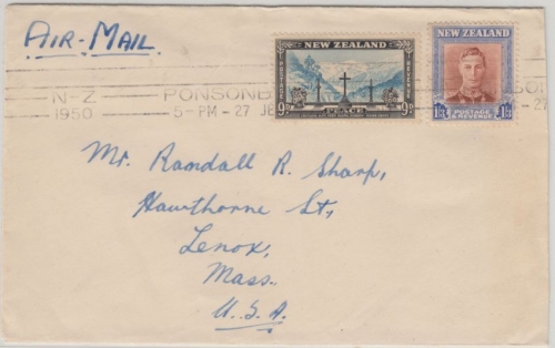 Neuseeland - 1'3 Sh. King George VI u.a. Luftpostbrief n USA Ponsonby Lenox 1950