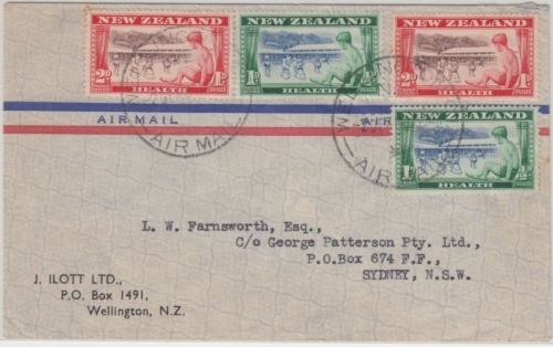 Neuseeland - Health stamps 1948 2x a. Luftpostbrief Wellington - Sydney