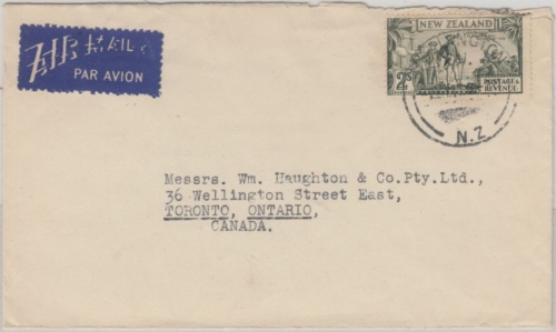 Neuseeland - 2 Sh. Captain Cook Poverty bay Luftpostbrief n. KANADA Wellington