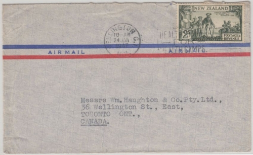 Neuseeland - 2 Sh. Captain Cook Poverty Bay Luftpostbrief Wellington 1947 n.