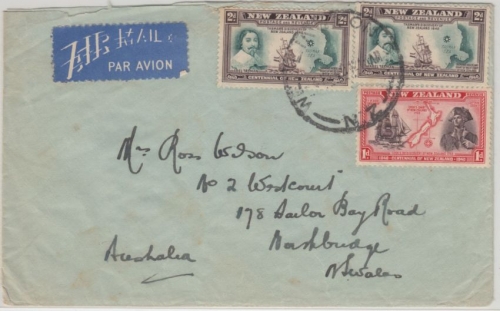 Neuseeland - 2x2+1 P. 184-1940 Tasman Cook Luftpostbrief Wellington 1940