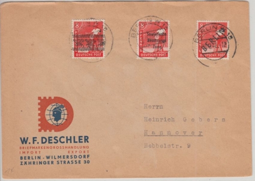 Berlin - 8 Pfg. Arbeiter Band/SBZ/Berlin Brief Berlin W15 - Hannover 10.9.48
