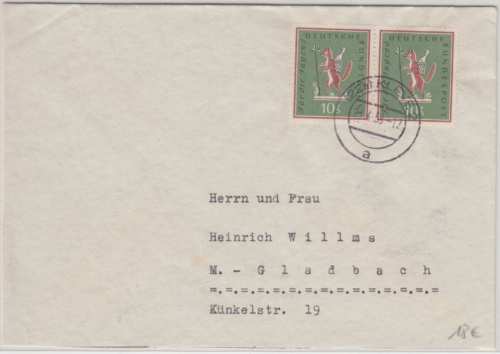 BRD - 2x10 Pfg. Jugend Volkslieder Brief Kleve - M.Gladbach 1958