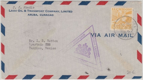 Curacao - 30 Ct. Flugpost Luftpostbrief n. MEXIKO Aruba - Tampico 1941 Zensur !!