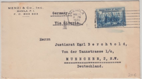 Philippinen - 16 C. Magellan's Landing Brief Manila - München 1936