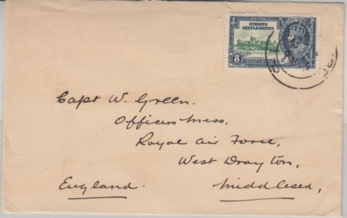 Straits Settlement - 8 C. Regierungsjubiläum Brief n. ENGLAND Singapore 1935