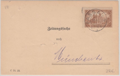 DR - 1,50 M. Reichspostamt Zeitungssache/Postkarte Passau - München 4.5.1922