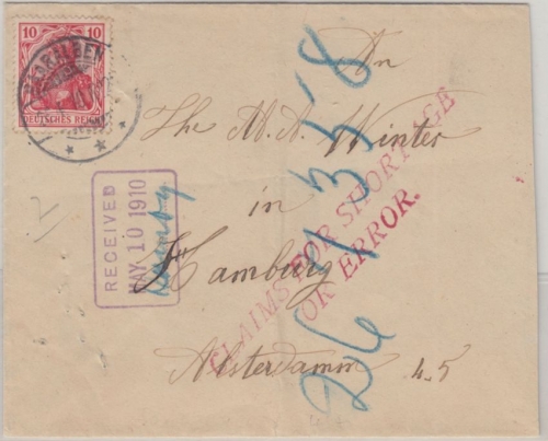 DR - 10 Pfg. Germania Brief n. USA Sondertarif ! Saaralben - Washington 1910