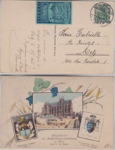 DR - Metz 60. Gen.Vers.der Katholiken Deutschlands 1913 SST Sonderkarte Vignette