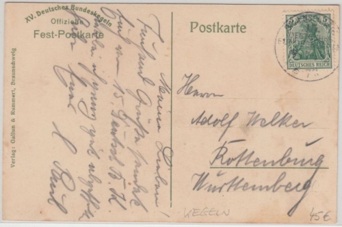DR - Braunschweig 1912 15. Deutsches Bundeskegeln SST Sonderkarte n. Rottenburg