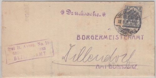 DR - 2 Pfg. FdA 16 Drucksache Bonndorf - Dillendorf 1905 SELTEN !!!!