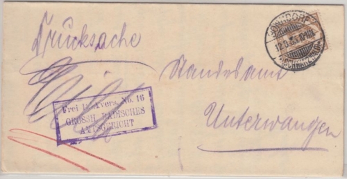 DR - 3 Pfg. FdA 16 Drucksache Bonndorf - Unterwangen 1905 SELTEN !!!!