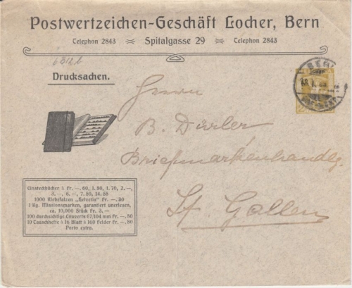 Schweiz - 2 C. Privatganzsache Postwertzeichen-Geschäft Locher Bern 1909