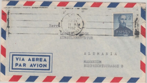 Spanien - 2 Pta. Hl. Franz Xaver Luftpostbrief Madrid - Mannheim 1953