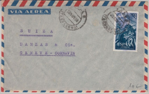 Spanien - 3 Pta. Alzamiento Nacional Luftpostbrief i.d. SCHWEIZ Valls Genf 1956