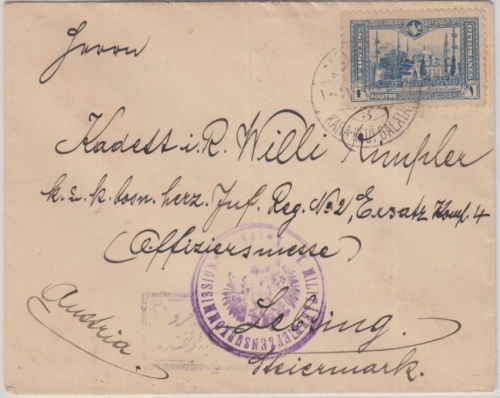 Türkei - 1 Pia. Moschee Zensurbrief n. ÖSTERREICH Kara Keui Galata Lebring 1917