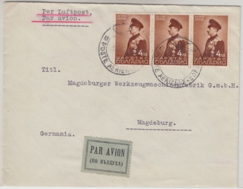 Bulgarien - 3x4 L. Thronbesteigung Luftpostbrief Sofia - Magdeburg 1938