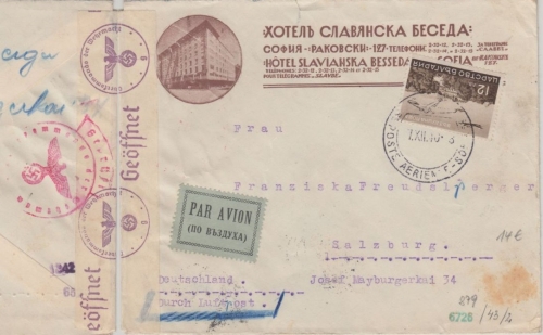 Bulgarien - 12 L. Landschaft Luftpost illustr. Zensurbrief Sofia - Salzburg 1940