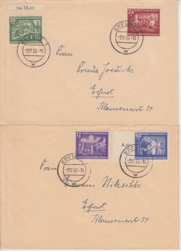 DDR - Nat. Aufbauprogramm Satz a. 2 Briefen Erfurt 1952