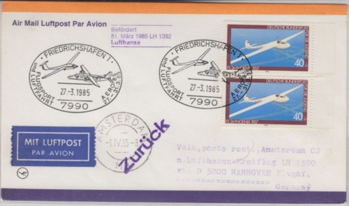 BRD - Lufthansa Erstflug Hannover Amsterdam Zuleitung SST Friedrichshafen 1985