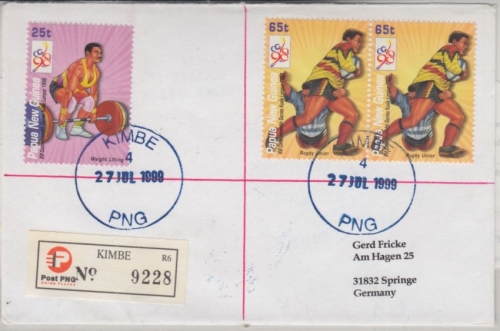 Papua Neuguinea - Kimbe 1999 Einschreibebrief 25+2x65 t Commonwealth Games