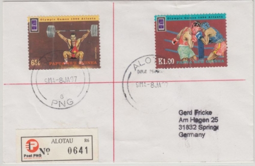 Papua Neuguinea - Alotau 1997 Einschreibebrief K1 + 65 t Olympia Atlanta
