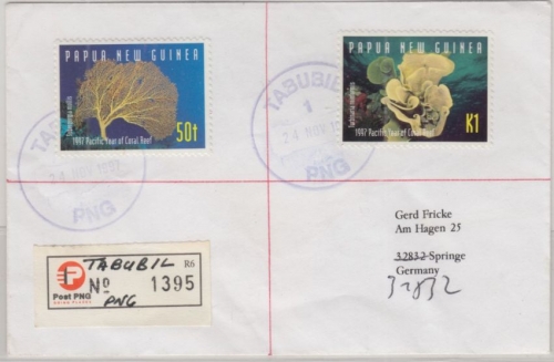 Papua Neuguinea - Tabubil 1997 Einschreibebrief K1+50 t Korallen