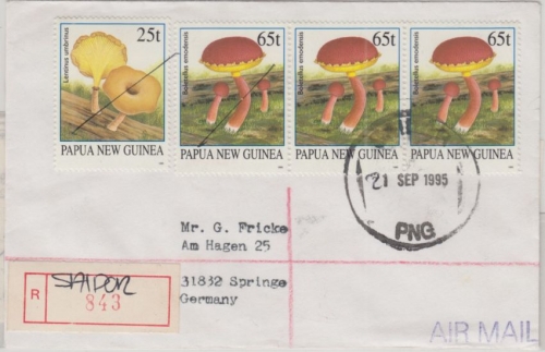 Papua Neuguinea - Saidor 1995 Einschreibebrief 25+3x65 t Pilze