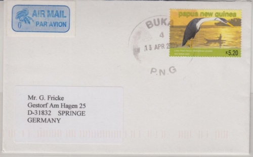 Papua Neuguinea - Buka 2005 Luftpostbrief K 5,20 Little Pied Heron