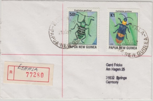 Papua Neuguinea - Esa Ala 1997 Einschreibebrief K1+50 t Käfer Insekten