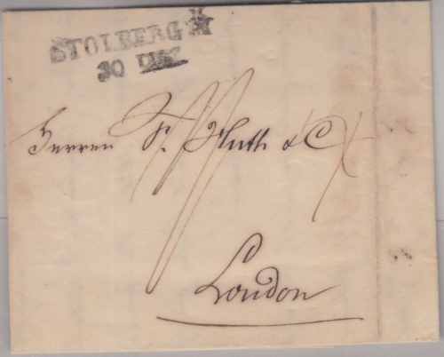Preussen/England - Stolberg (1848) L2 Portobrief n. London - mit Inhalt