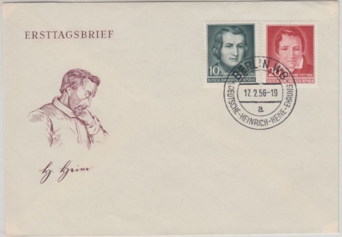 DDR - 100. Todestag H. Heine Schmuck-FDC ESST Berlin W8 17.2.56