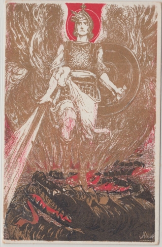 DR - Hl. Georg und Drachen farb. Ansichtskarte ca. 1915 offiz. Wohlfahrtskarte