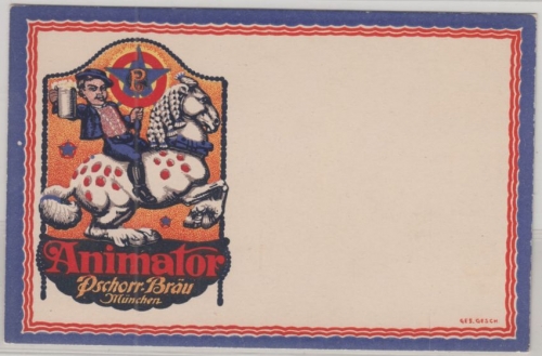 Bayern - München Pschorrbräu Animator farbige Ansichtskarte Bier Werbung ca 1920