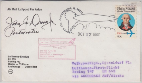 USA - Lufthansa 1st-Flug Düsseldorf Osaka Zuleitung Etappe Anchorage - DD 1982