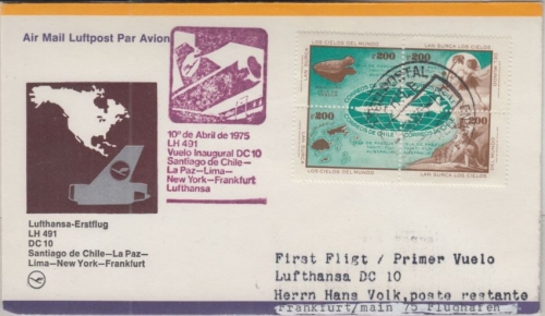 Chile - 4x200 E. LAN Lufthansa Erstflug Santiago de Chile - Frankfurt a. M. 1975