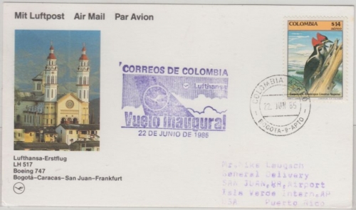 Kolumbien - 14 P. Specht Lufthansa Erstflug Bogota Caracas San Juan FFM 1985