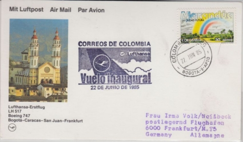 Kolumbien - 30 P. Marandua Lufthansa Erstflug Bogota Frankfurt a.M. 1985