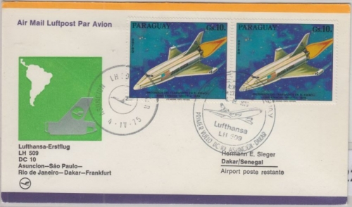 Paraguay - 2x10 G. Spaceshuttle Lufthansa Erstflug Asuncion Dakar 1975