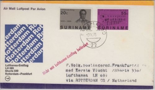 Surinam - Lufthansa Erstflug Rotterdam Frankfurt 1978 geplante Zuleitungspost
