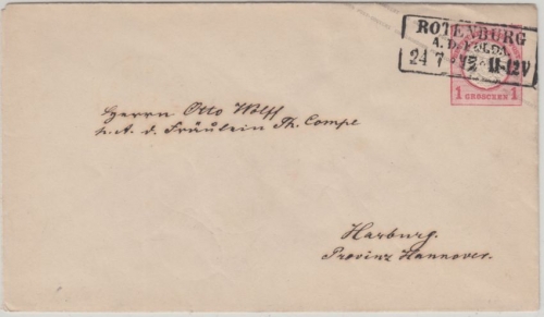 DR - 1 Gr. Brustschild Ganzsache Brief Ra2 Rotenburg a.d. Fulda Harburg 1874
