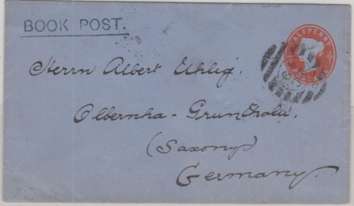 England - 1/2 P. Victoria Privatganzsache Book Post London - Olbernhau Grünthal