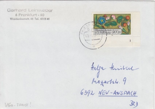 Berlin - 50 Pfg. Wofa Bogenecke FORMNUMMER Brief/VGO Friedrichsroda 1990 n.