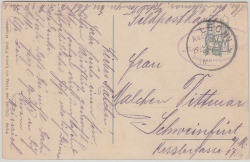 Bayern - Leoni 1916 K1 Feldpostkarte AK Rottmannshöhe n. Schweinfurt