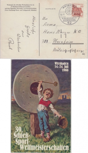 BRD - Wiesbaden 1966 39. Schießsport-WM SST Sonderkarte n. Pforzheim
