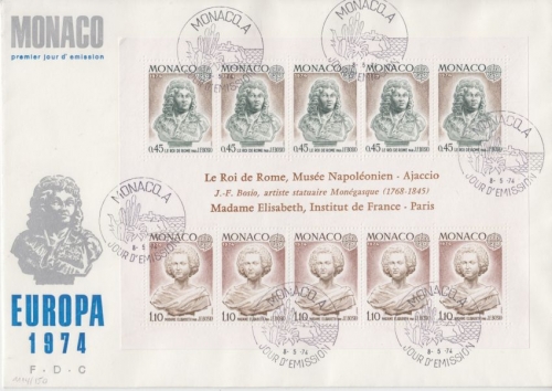 Monaco - Europa 1974 Skulpturen Blockausgabe Schmuck-FDC