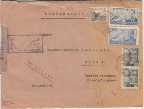 Spanien - Madrid 1941 Luftpost schwerer Einschreibebrief n. Wien