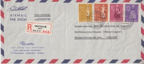 Niederlande - Trachten Teilsatz 1958 Luftpost Einschreibebrief Amsterdam n.